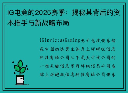 iG电竞的2025赛季：揭秘其背后的资本推手与新战略布局